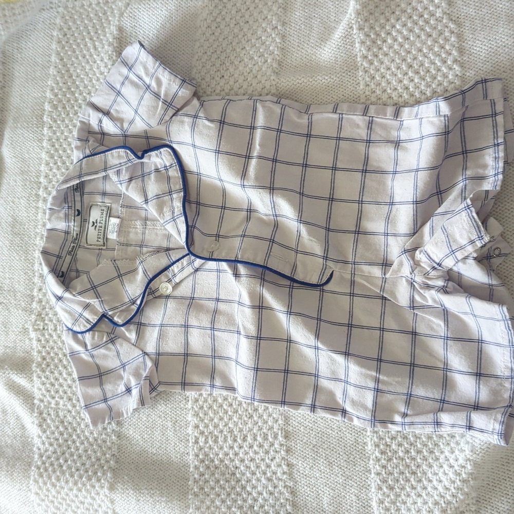 Petite Plume 6-12 month blue windowpane check romper